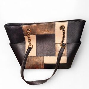Calvin Klein Black and Gold Patchwork Tote